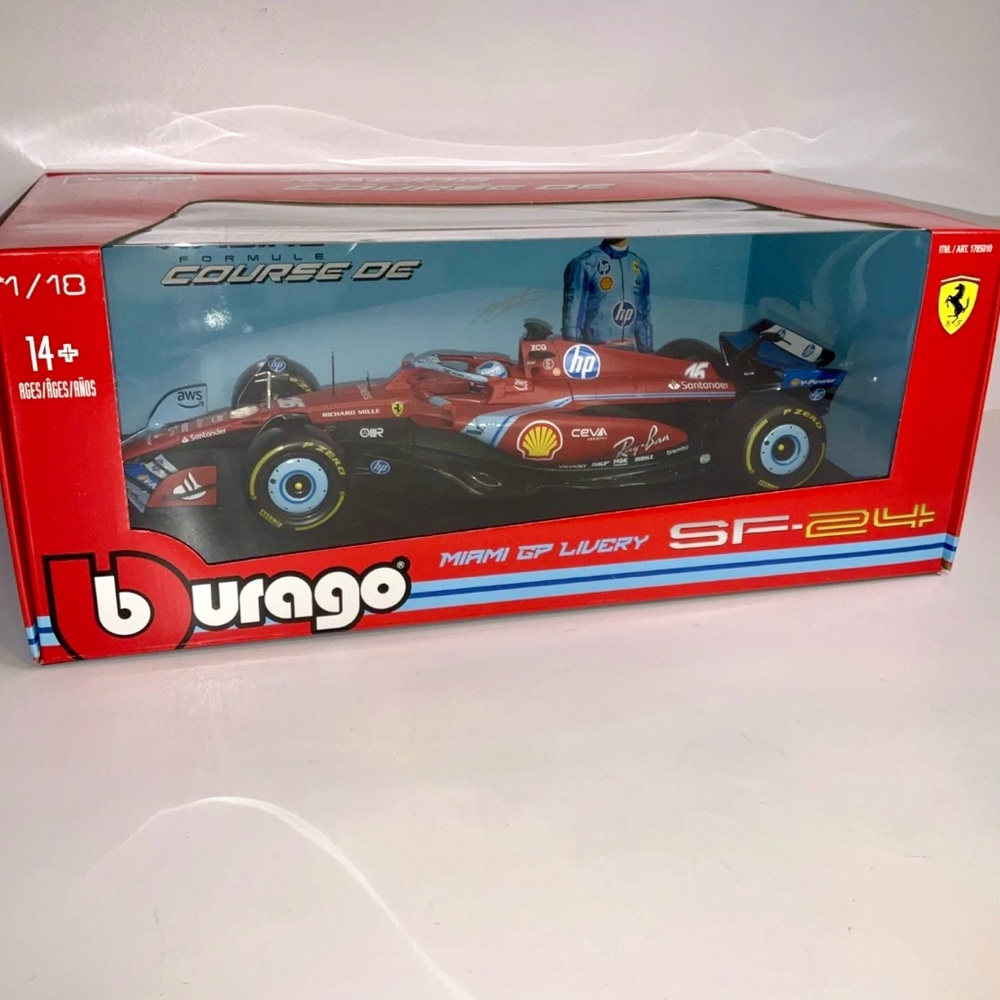 New Bburago 1:18 Ferrari SF-24 Miami GP 2024 Charles Leclerc #16 Special Liver